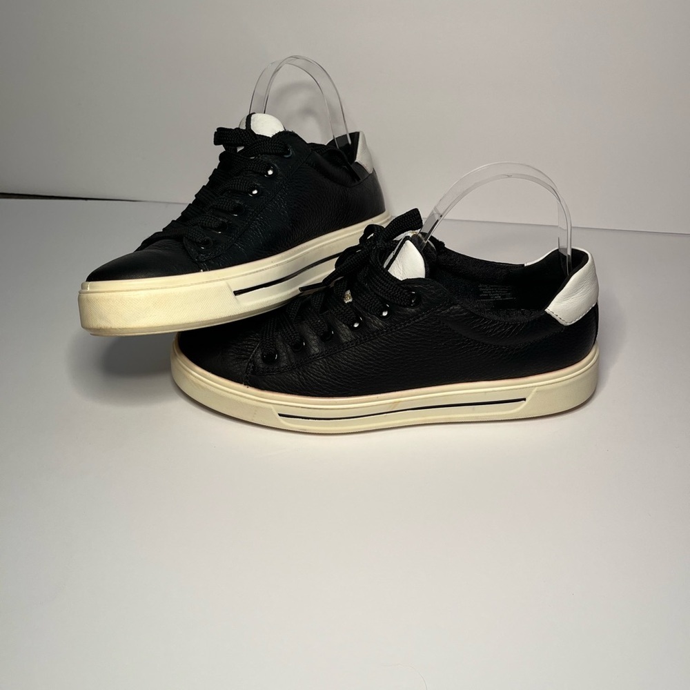 Ara Black Leather Sneakers with White Heel Tab